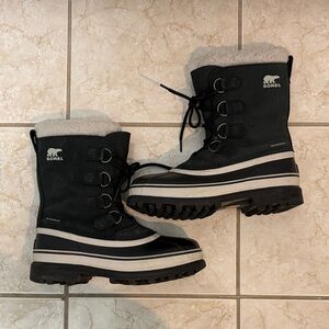 Sorel Black and Ivory Winter Lace-Up Snow Boots